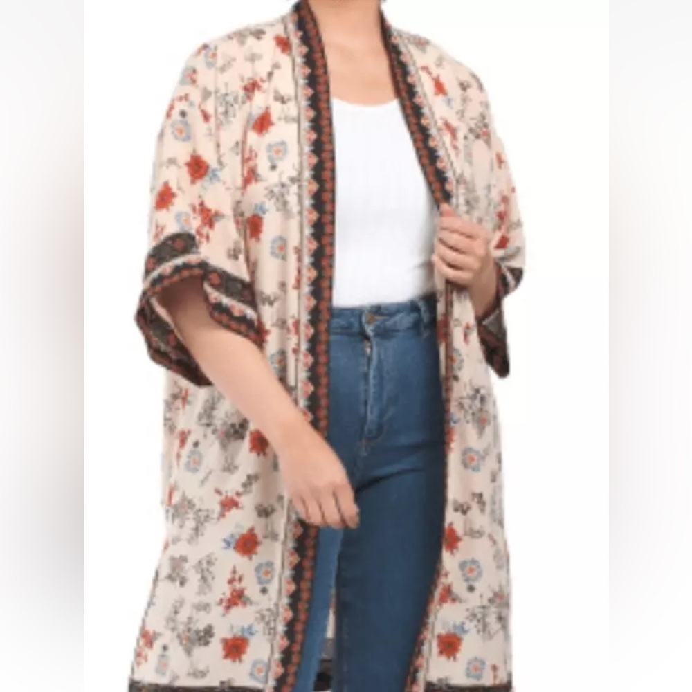 Max Studio Floral Boho Kimono Crepe Duster Size Med